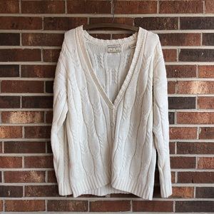 VINTAGE Ivory Wool Cotton Cardigan Grandpa M